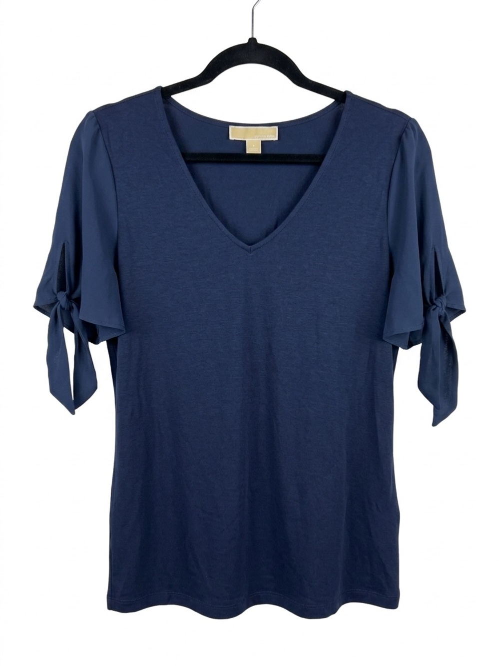MICHAEL Michael Kors Navy V-Neck Tie-Sleeve Short Sleeve Top
